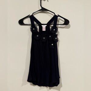 Candies Juniors Tank Rhinestone Rosette Black Y2K Extra Small